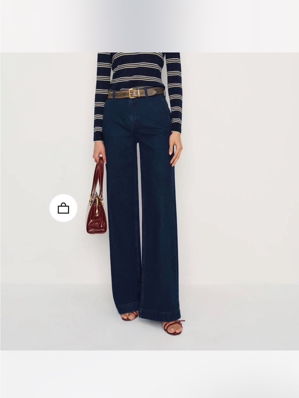 Reformation Navy Wide-Leg High-Rise Jeans Bex Super Stretch High Rise Wide Leg